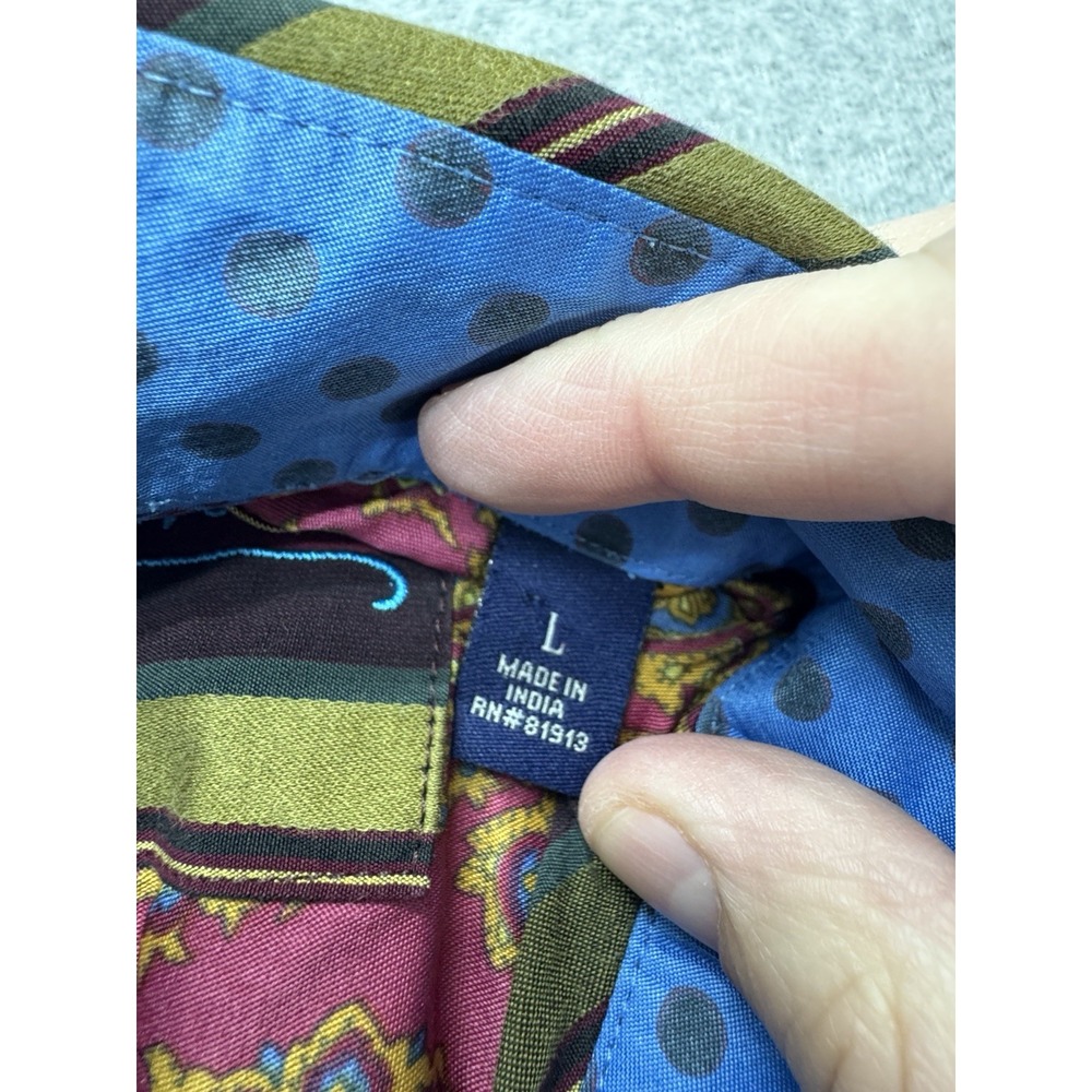 Robert Graham Shirt Mens Large Green Burgundy Striped Flip‎ Cuff Luxury Preppy - Picture 3 of 10